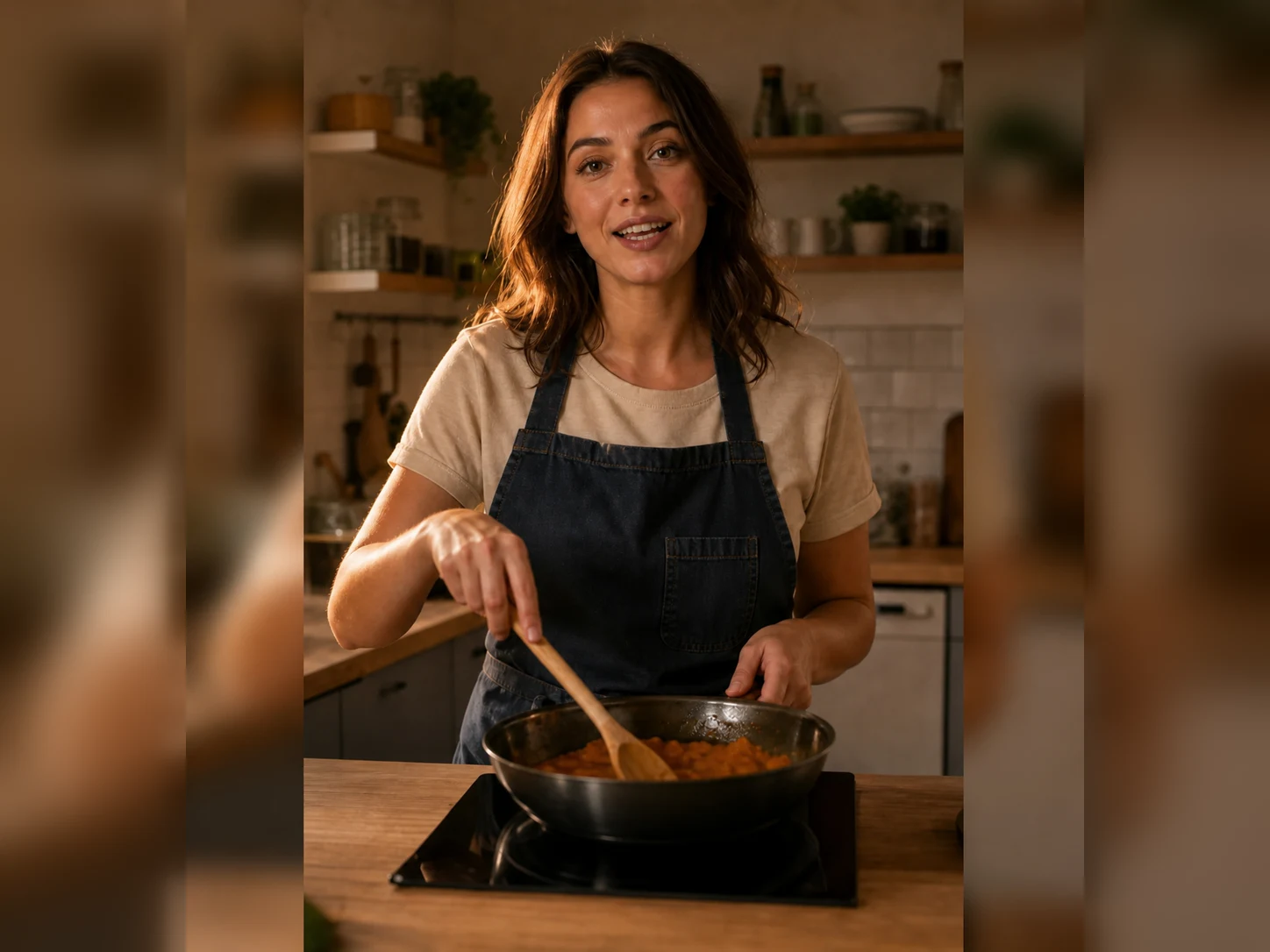 Cooking tutorial video frame after AI removes subtitles and restores the background - UnmarkAI