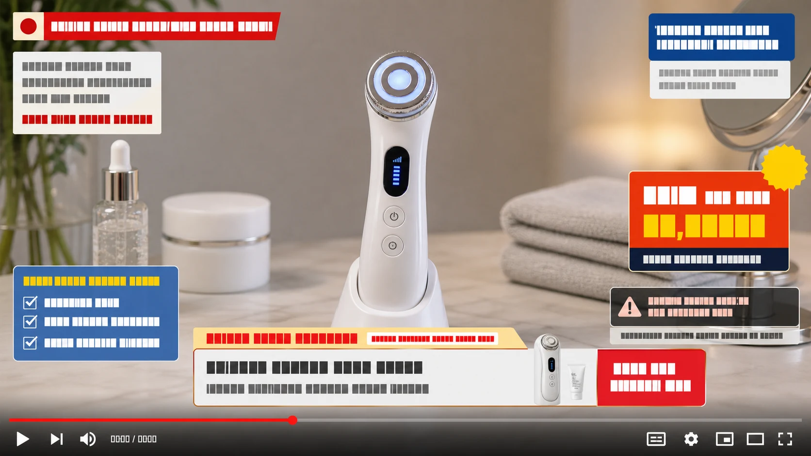 Product video frame with burned-in source captions before cleanup - UnmarkAI